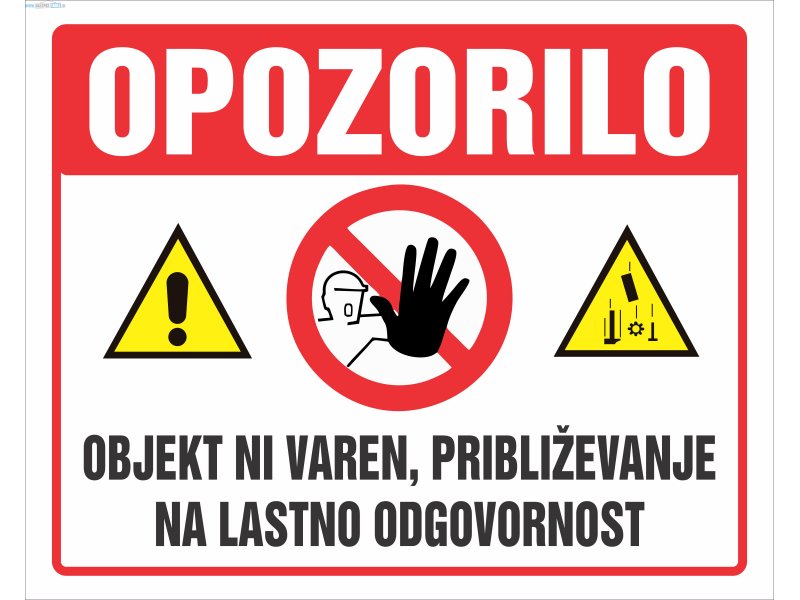 Opozorilo objekt ni varen 